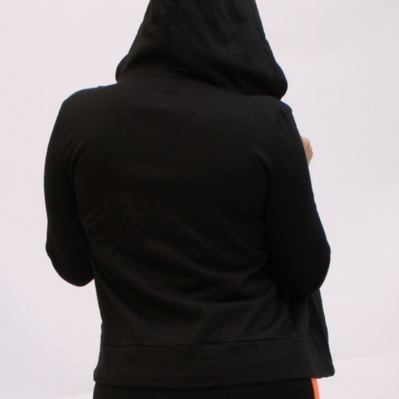 Long Sleeve Lapel Zip Black  Snap Cardigan Hoodie - Picture 2 of 8